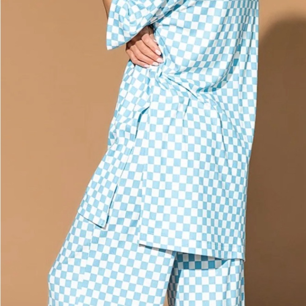 Dressed in LALA Blue and White Checkered Playsuit - Picture 2 of 4